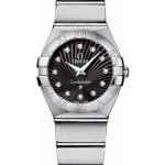 Omega Ladies Constellation Quartz Watch – 24 mm Brushed Steel Case – Black Diamond Dial – 123.10.24.60.51.001