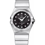 Omega Ladies Constellation Polished Quartz Watch – 24 mm Polished Steel Case – Black Diamond Dial – Steel Bracelet – 123.10.24.60.51.002