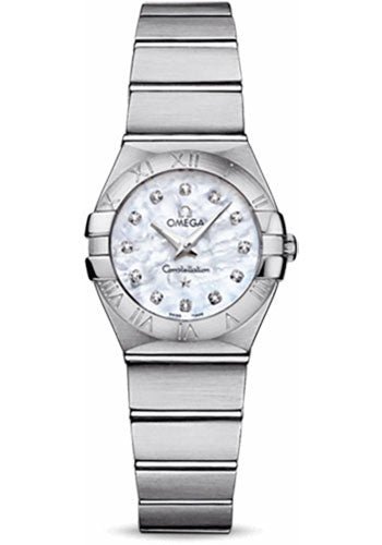 Omega Ladies Constellation Quartz Watch – 24 mm Brushed Steel Case – Mother-Of-Pearl Diamond Dial – 123.10.24.60.55.001