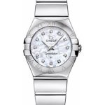 Omega Ladies Constellation Polished Quartz Watch – 24 mm Polished Steel Case – Mother-Of-Pearl Diamond Dial – Steel Bracelet – 123.10.24.60.55.002