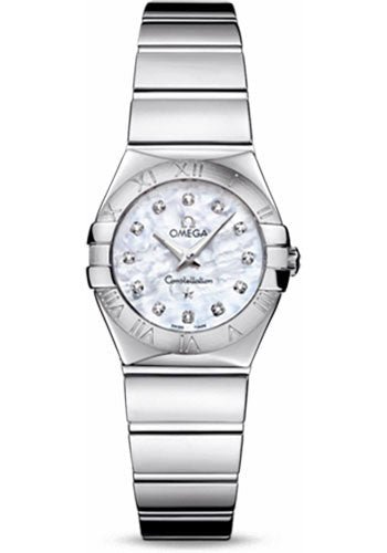 Omega Ladies Constellation Polished Quartz Watch – 24 mm Polished Steel Case – Mother-Of-Pearl Diamond Dial – Steel Bracelet – 123.10.24.60.55.002