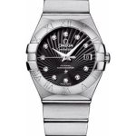 Omega Ladies Constellation Chronometer Watch – 27 mm Brushed Steel Case – Black Supernova Diamond Dial – 123.10.27.20.51.001