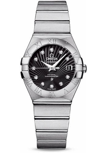 Omega Ladies Constellation Chronometer Watch – 27 mm Brushed Steel Case – Black Supernova Diamond Dial – 123.10.27.20.51.001