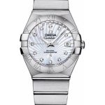 Omega Ladies Constellation Chronometer Watch – 27 mm Brushed Steel Case – Mother-Of-Pearl Supernova Diamond Dial – 123.10.27.20.55.001
