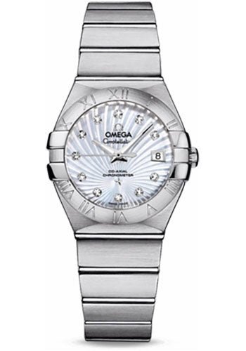 Omega Ladies Constellation Chronometer Watch – 27 mm Brushed Steel Case – Mother-Of-Pearl Supernova Diamond Dial – 123.10.27.20.55.001