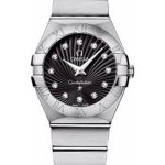 Omega Ladies Constellation Quartz Watch – 27 mm Brushed Steel Case – Black Dial – 123.10.27.60.51.001