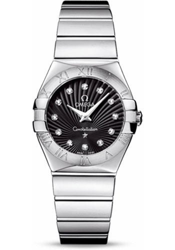 Omega Ladies Constellation Polished Quartz Watch – 27 mm Polished Steel Case – Black Dial – Steel Bracelet – 123.10.27.60.51.002