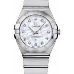 Omega Ladies Constellation Quartz Watch – 27 mm Brushed Steel Case – Mother-Of-Pearl Diamond Dial – 123.10.27.60.55.001