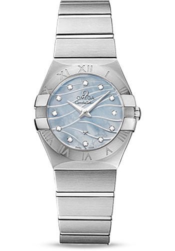 Omega Constellation Quartz 27 mm Watch – 27.0 mm Steel Case – Blue Mother-Of-Pearl Diamond Dial – 123.10.27.60.57.001