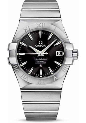 Omega Gents Constellation Chronometer Watch – 35 mm Brushed Steel Case – Black Dial – 123.10.35.20.01.001