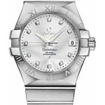 Omega Gents Constellation Chronometer Watch – 35 mm Brushed Steel Case – Silver Diamond Dial – 123.10.35.20.52.001