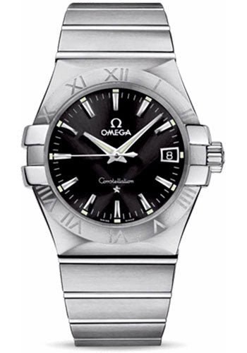 Omega Gents Constellation Quartz Watch – 35 mm Brushed Steel Case – Black Dial – 123.10.35.60.01.001