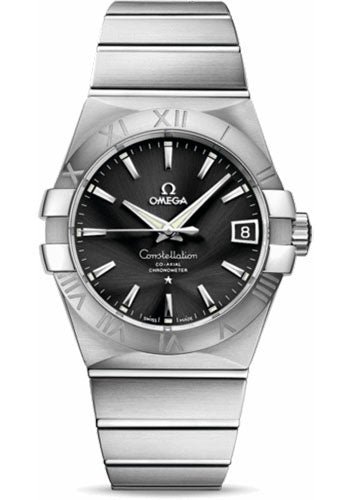 Omega Gents Constellation Chronometer Watch – 38 mm Brushed Steel Case – Black Dial – 123.10.38.21.01.001