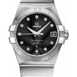 Omega Gents Constellation Chronometer Watch – 38 mm Brushed Steel Case – Black Diamond Dial – 123.10.38.21.51.001