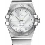 Omega Gents Constellation Chronometer Watch – 38 mm Brushed Steel Case – Silver Diamond Dial – 123.10.38.21.52.001