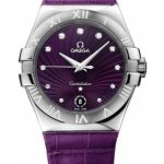 Omega Ladies Constellation Quartz Watch – 35 mm Brushed Steel Case – Purple Diamond Dial – Purple Leather Strap – 123.13.35.60.60.001