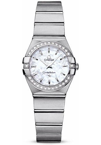 Omega Ladies Constellation Quartz Watch – 24 mm Brushed Steel Case – Diamond Bezel – Mother-Of-Pearl Dial – 123.15.24.60.05.001
