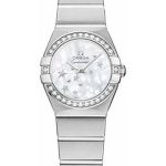 Omega Ladies Constellation Quartz Watch – 24 mm Brushed Steel Case – Diamond Bezel – Mother-Of-Pearl Dial – 123.15.24.60.05.003