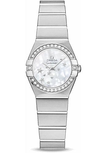 Omega Ladies Constellation Quartz Watch – 24 mm Brushed Steel Case – Diamond Bezel – Mother-Of-Pearl Dial – 123.15.24.60.05.003