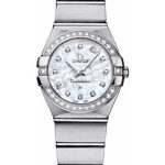 Omega Ladies Constellation Quartz Watch – 24 mm Brushed Steel Case – Diamond Bezel – Mother-Of-Pearl Diamond Dial – 123.15.24.60.55.001