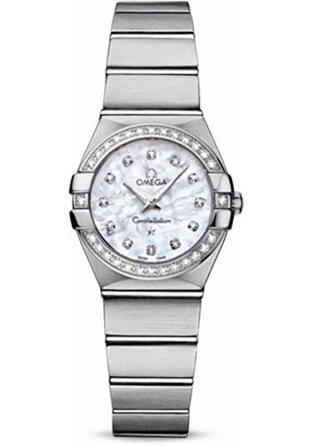 Omega Ladies Constellation Quartz Watch – 24 mm Brushed Steel Case – Diamond Bezel – Mother-Of-Pearl Diamond Dial – 123.15.24.60.55.001