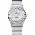 Omega Ladies Constellation Quartz Watch – 24 mm Brushed Steel Case – Diamond Bezel – Mother-Of-Pearl Diamond Dial – 123.15.24.60.55.002