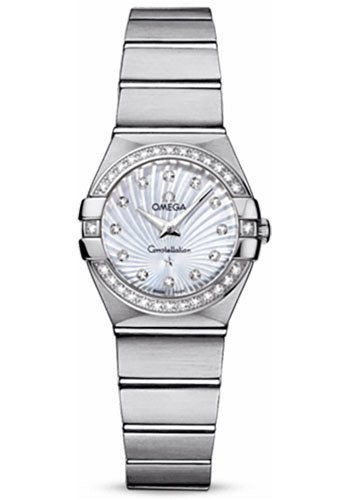 Omega Ladies Constellation Quartz Watch – 24 mm Brushed Steel Case – Diamond Bezel – Mother-Of-Pearl Diamond Dial – 123.15.24.60.55.002