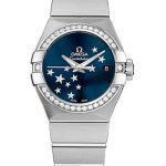 Omega Constellation Co-Axial Star ORBIS Collection Watch – 27 mm Brushed Steel Case – Diamond Bezel – Blue Dial – 123.15.27.20.03.001