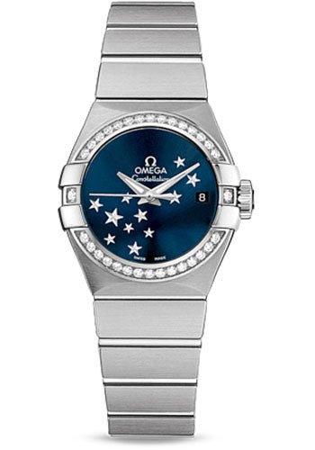 Omega Constellation Co-Axial Star ORBIS Collection Watch – 27 mm Brushed Steel Case – Diamond Bezel – Blue Dial – 123.15.27.20.03.001