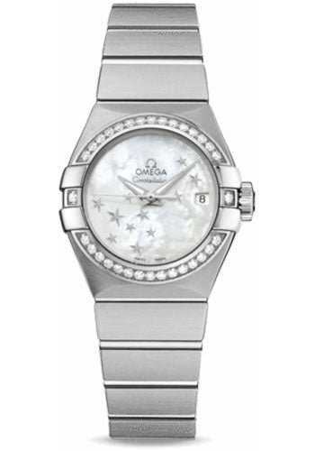 Omega Ladies Constellation Chronometer Watch – 27 mm Brushed Steel Case – Diamond Bezel – Mother-Of-Pearl Dial – 123.15.27.20.05.001