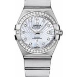 Omega Ladies Constellation Chronometer Watch – 27 mm Brushed Steel Case – Diamond Bezel – Mother-Of-Pearl Supernova Diamond Dial – 123.15.27.20.55.001
