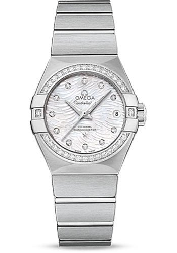 Omega Constellation Co-Axial Watch – 27 mm Steel Case – Diamond-Set Bezel – Mother-Of-Pearl Dial – 123.15.27.20.55.003