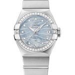 Omega Constellation Co-Axial Watch – 27 mm Steel Case – Diamond-Set Steel Bezel – Blue Mother-Of-Pearl Dial – 123.15.27.20.57.001