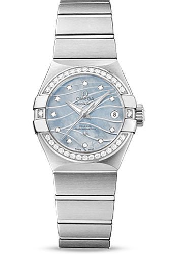 Omega Constellation Co-Axial Watch – 27 mm Steel Case – Diamond-Set Steel Bezel – Blue Mother-Of-Pearl Dial – 123.15.27.20.57.001