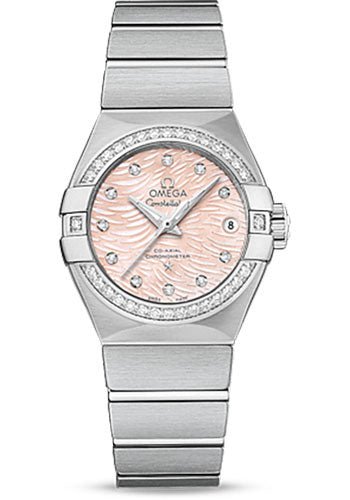 Omega Constellation Co-Axial Watch – 27 mm Steel Case – Diamond-Set Bezel – Pink Mother-Of-Pearl Dial – 123.15.27.20.57.002