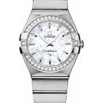 Omega Ladies Constellation Quartz Watch – 27 mm Brushed Steel Case – Diamond Bezel – Mother-Of-Pearl Dial – 123.15.27.60.05.001