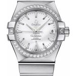 Omega Gents Constellation Chronometer Watch – 35 mm Brushed Steel Case – Diamond Bezel – Silver Dial – 123.15.35.20.02.001