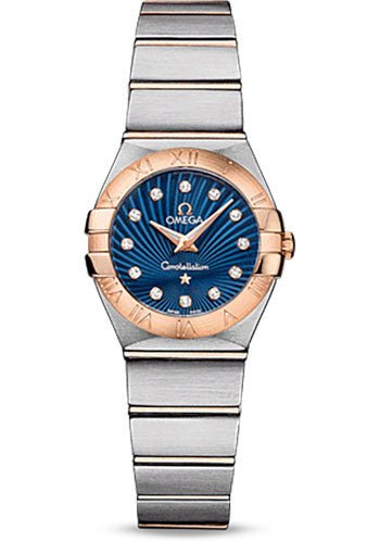 Omega Ladies Constellation Quartz Watch – 24 mm Brushed Steel And Red Gold Case – Blue Supernova Diamond Dial – 123.20.24.60.53.001