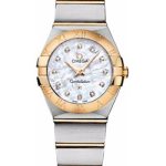 Omega Ladies Constellation Quartz Watch – 24 mm Brushed Steel And Yellow Gold Case – Mother-Of-Pearl Diamond Dial – 123.20.24.60.55.002