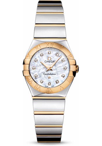 Omega Ladies Constellation Polished Quartz Watch – 24 mm Polished Steel And Yellow Gold Case – Mother-Of-Pearl Diamond Dial – Steel And Yellow Gold Bracelet – 123.20.24.60.55.004
