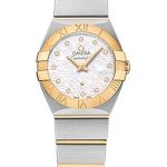Omega Constellation Quartz Watch – 24 mm Steel Case – 18K Yellow Gold Bezel – Mother-Of-Pearl Diamond Dial – 123.20.24.60.55.008
