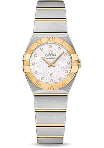 Omega Constellation Quartz Watch – 24 mm Steel Case – 18K Yellow Gold Bezel – Mother-Of-Pearl Diamond Dial – 123.20.24.60.55.008