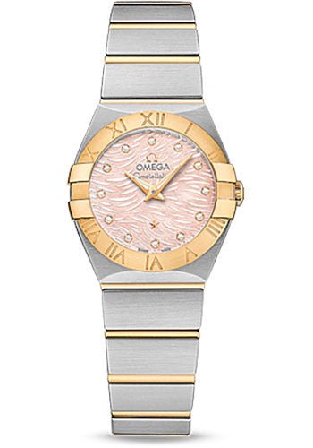 Omega Constellation Quartz Watch – 24 mm Steel Case – 18K Yellow Gold Bezel – Pink Mother-Of-Pearl Diamond Dial – 123.20.24.60.57.004