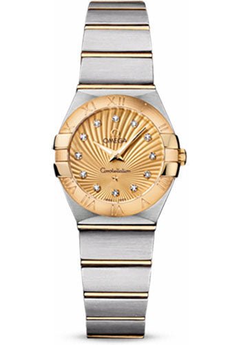Omega Ladies Constellation Quartz Watch – 24 mm Brushed Steel And Yellow Gold Case – Champagne Diamond Dial – 123.20.24.60.58.001