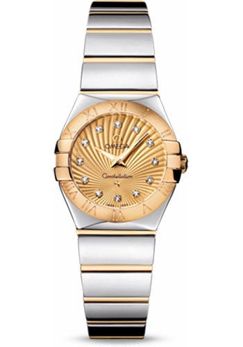Omega Ladies Constellation Polished Quartz Watch – 24 mm Polished Steel And Yellow Gold Case – Champagne Diamond Dial – Steel And Yellow Gold Bracelet – 123.20.24.60.58.002