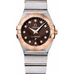 Omega Ladies Constellation Quartz Watch – 24 mm Brushed Steel And Red Gold Case – Brown Diamond Dial – 123.20.24.60.63.001