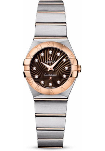 Omega Ladies Constellation Quartz Watch – 24 mm Brushed Steel And Red Gold Case – Brown Diamond Dial – 123.20.24.60.63.001