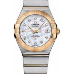 Omega Ladies Constellation Chronometer Watch – 27 mm Brushed Steel And Yellow Gold Case – Mother-Of-Pearl Diamond Dial – 123.20.27.20.55.003