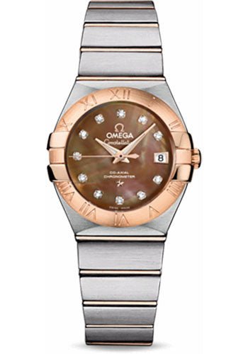 Omega Ladies Constellation Chronometer Watch – 27 mm Brushed Steel And Red Gold Case – Mother-Of-Pearl Diamond Dial – 123.20.27.20.57.001