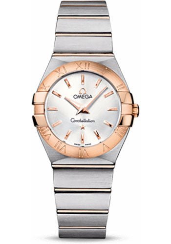 Omega Ladies Constellation Quartz Watch – 27 mm Brushed Steel And Red Gold Case – Silver Dial – 123.20.27.60.02.001